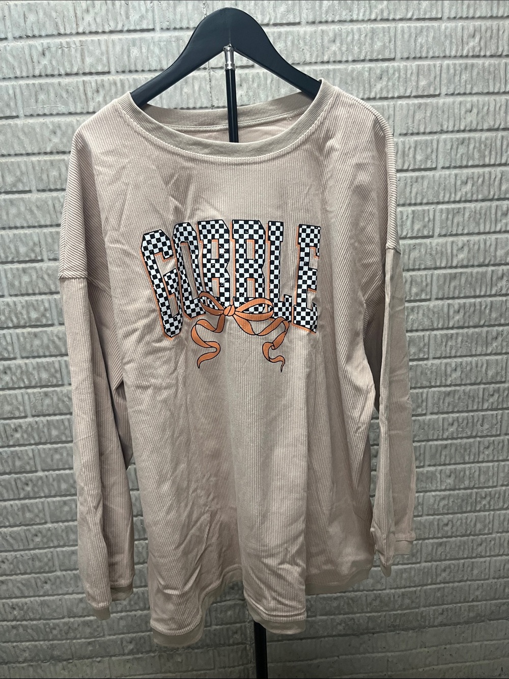 Beige Graphic Long Sleeve Top